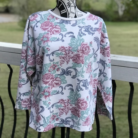 80's Vintage PEBBLE COURT Floral Pullover | L - Picture 2 of 11